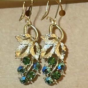 Gold and Green Leaf Earrings